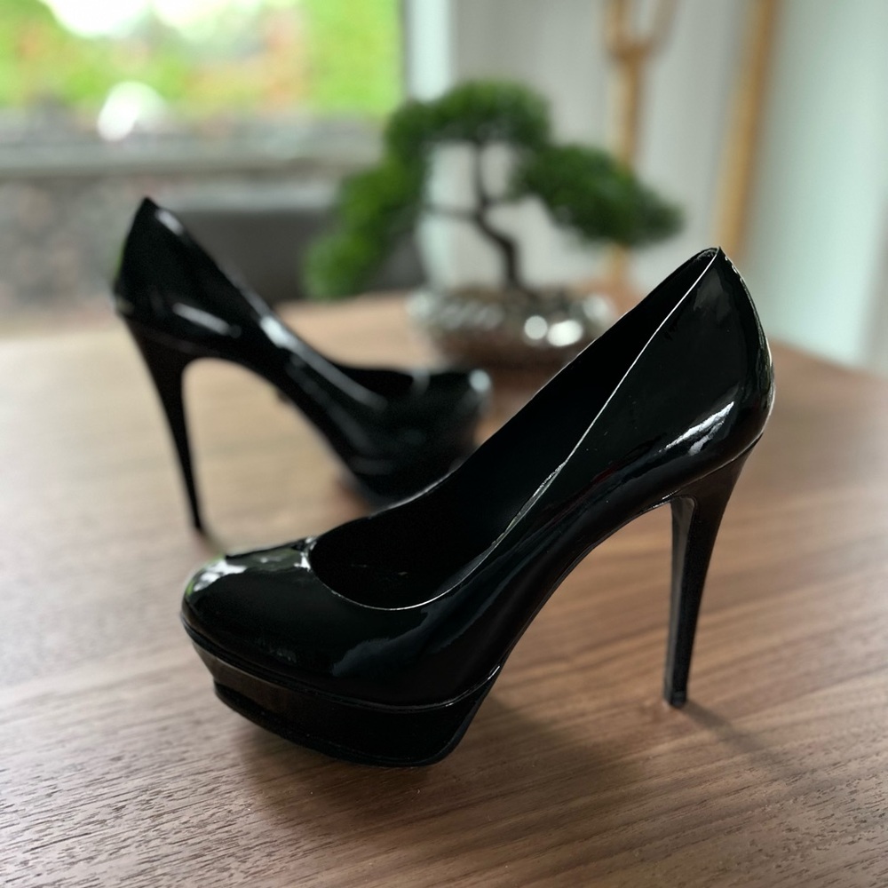 PLV Sexy Platform Stilettos size 8.5 in Patent Black